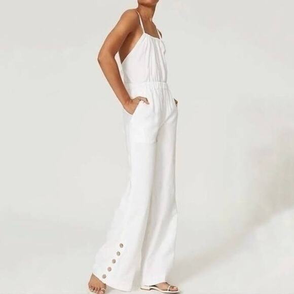 Jonathan Simkhai Pants - Jonathan Simkhai Serenity White Rayon/Nylon Halter Jumpsuit Size Small
